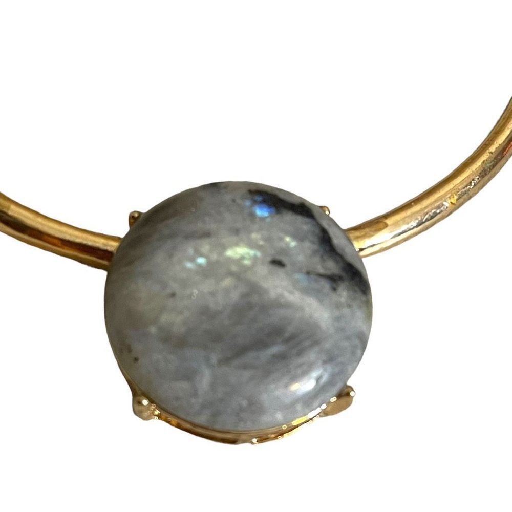 Rainbow Moonstone Collar Necklace with Gold Colored Metal Setting - Picture 7 of 8